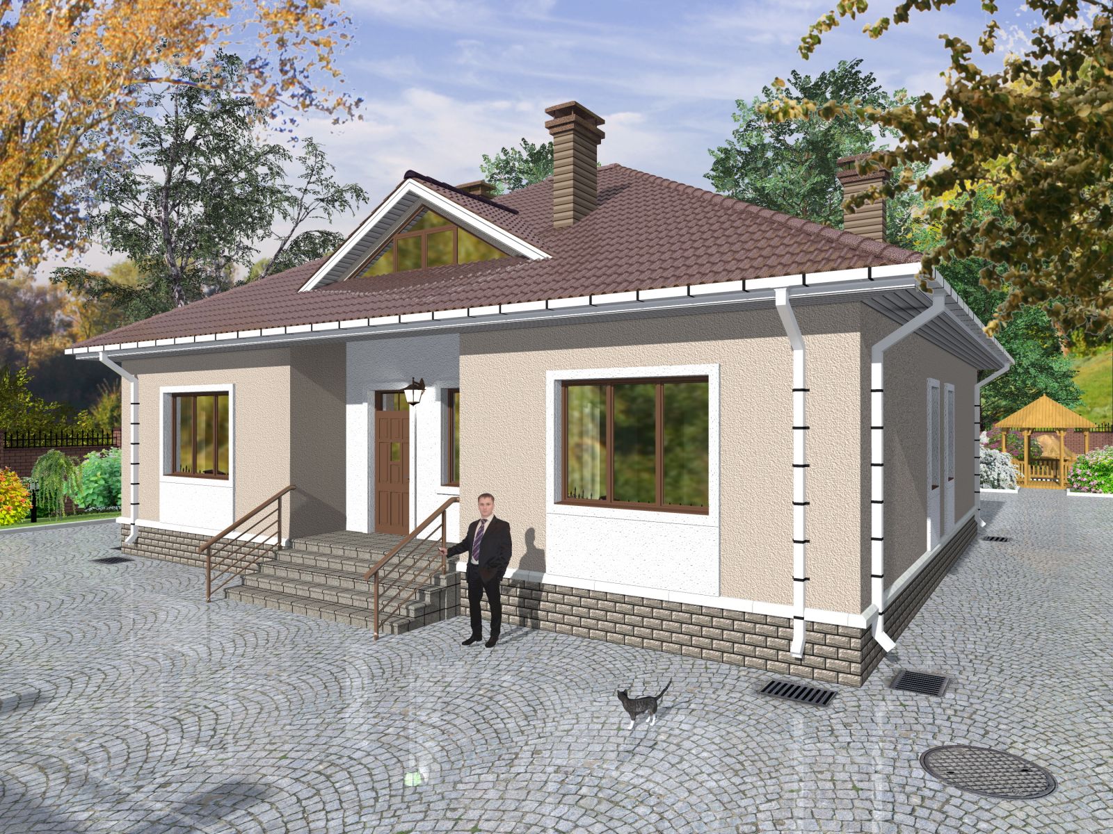 дачный дом. бюджетный дом. оптимальный одноэтажный дом - румтур, проект,. жилой домик. дешевый дом.